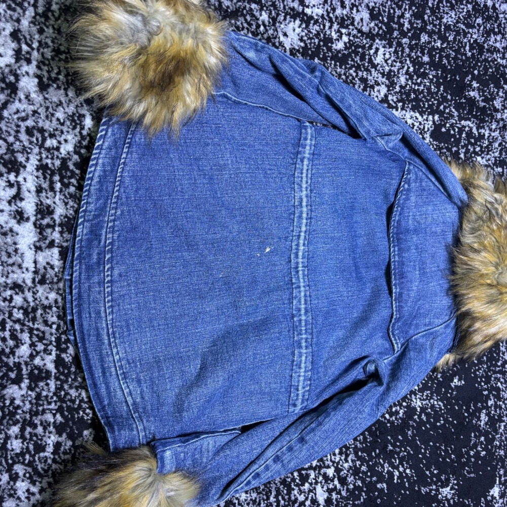 Vintage 80s Lears Denim Parka Faux Fur Trim Sherpa Lined Jacket - Picture 3 of 8